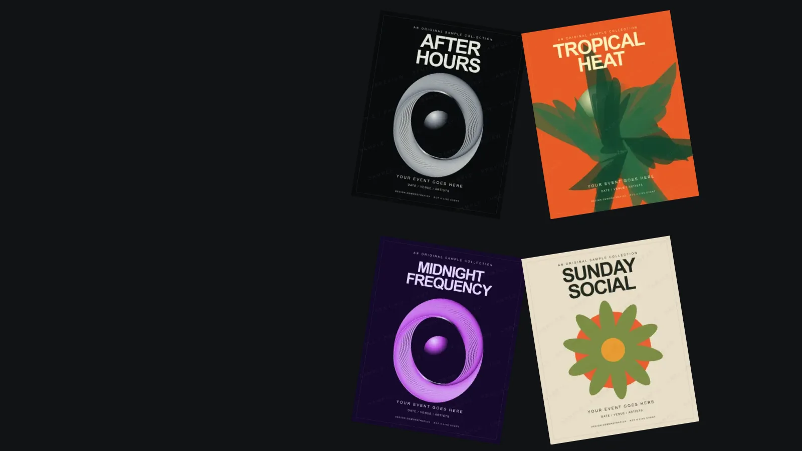 A curated arrangement of sample event flyer designs