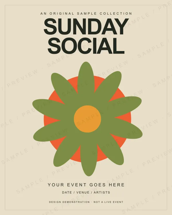 SUNDAY SOCIAL — Clean, Tropical event flyer, sample artwork